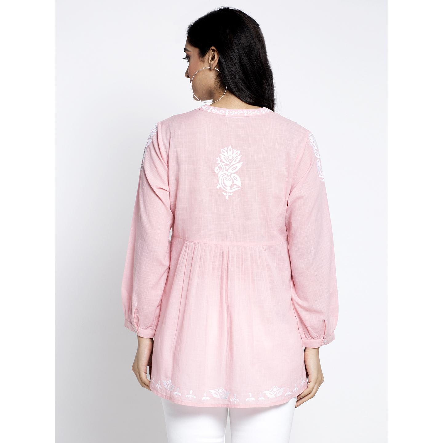Women's Casual Long Sleeve V Neck Blouse with Embroidery