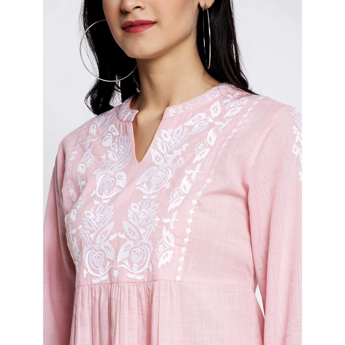 Women's Casual Long Sleeve V Neck Blouse with Embroidery