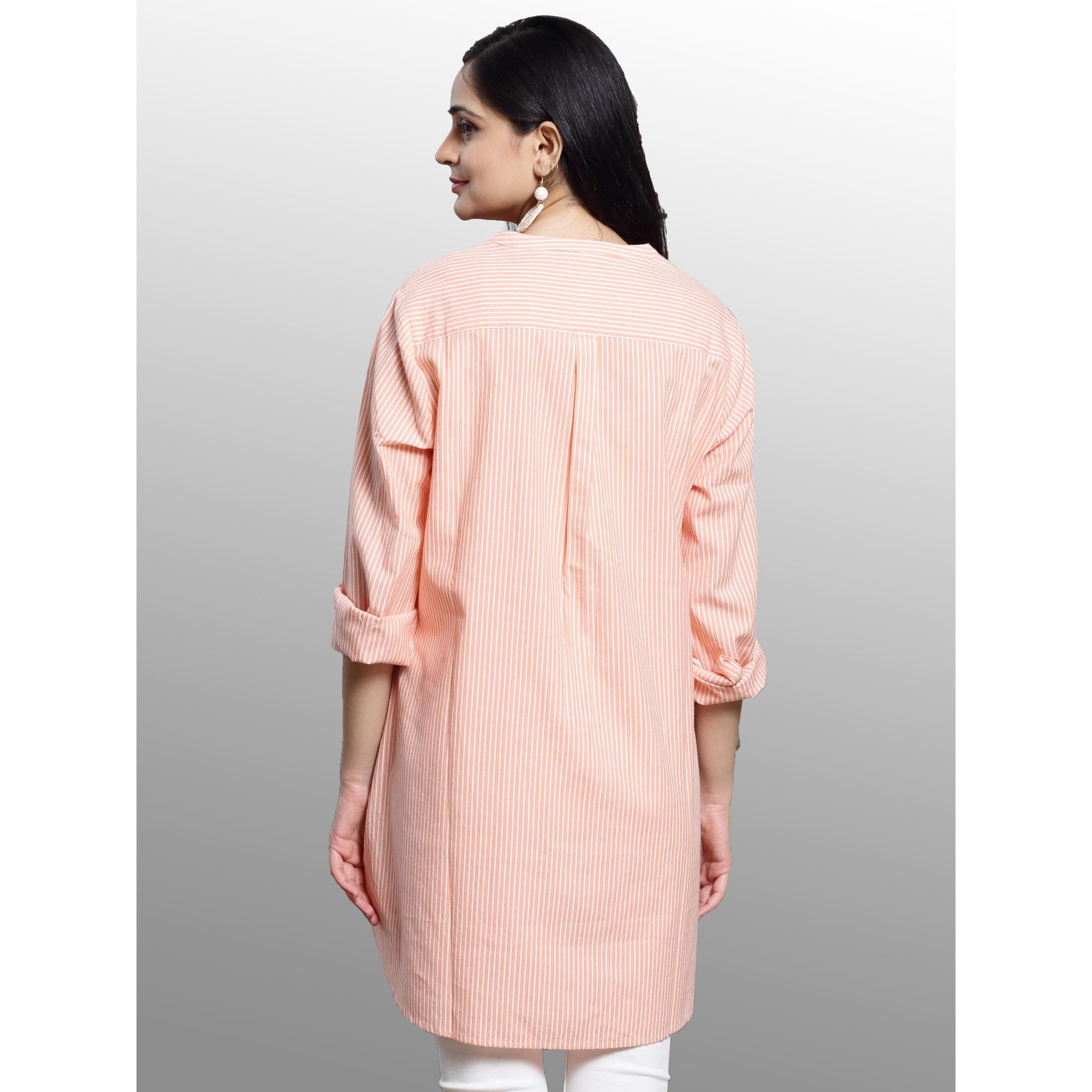 Women's Casual Long Sleeve Embroidered Tunic Top In Stripes